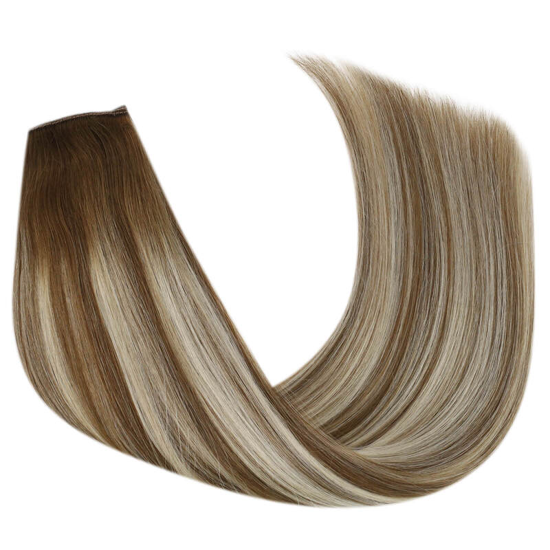 100% Human Hair invisible Wire Halo Hair Extensions - Ash Brown Highlights 3 PIECES HALO VOLUMIZER - 160g / 20 140g / Straight