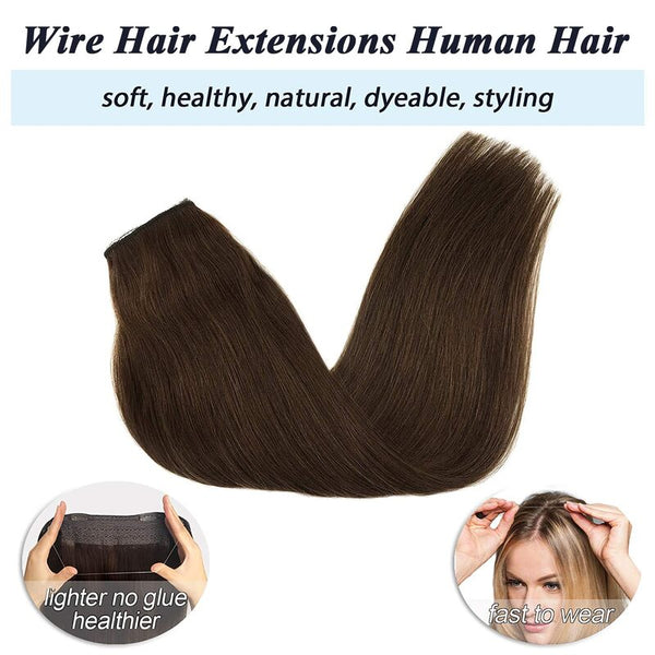 #4 Chocolate Brown Halo Hair Extensions 100% Human Hair Wire Extensions