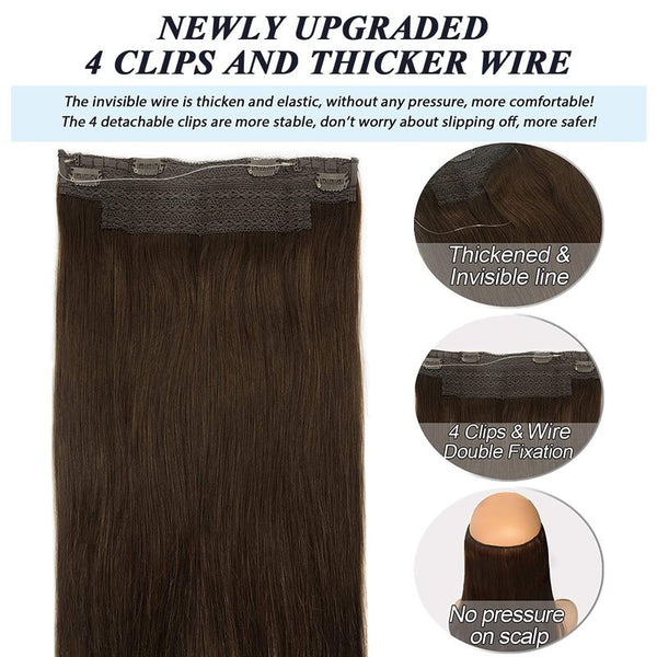 #4 Chocolate Brown Halo Hair Extensions 100% Human Hair Wire Extensions